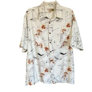 Caribbean Pineapple Mens XL Silk Blend Havana Tropical Floral Aloha Shirt